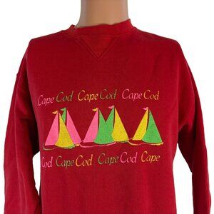 Vintage Cape Cod Crewneck Sweatshirt Mens Size M Red Neon Sailboat 90s Made USA
